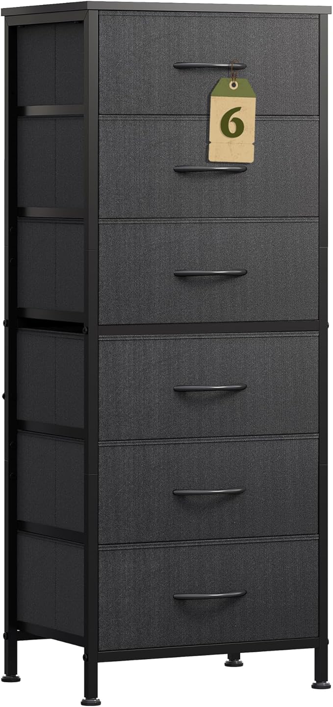 WLIVE Black Tall Dresser for Bedroom, 6 Drawer Dressers & Chests of Drawers by WLIVE