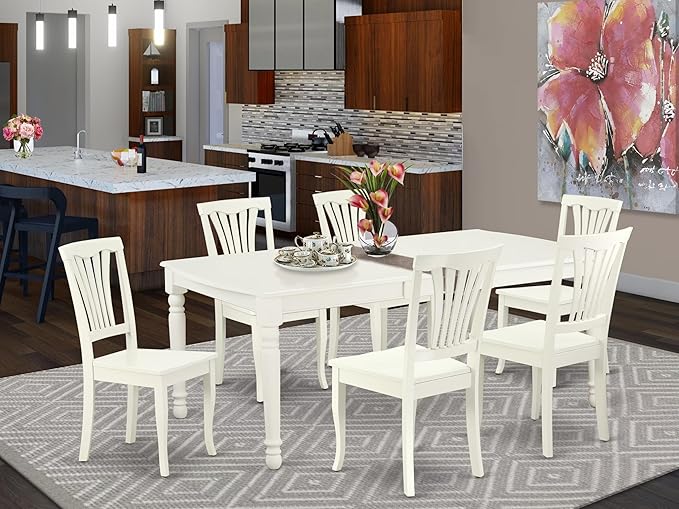 East West Furniture DOAV7-LWH-W 7 Piece Kitchen Table Set Consist of a - Image 2