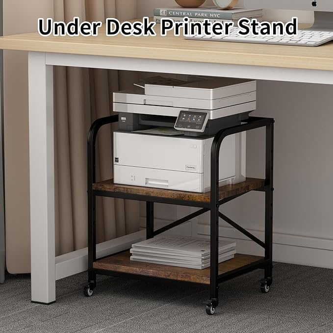 2 Tier Under Desk Printer Stand, Large Printer Table - Image 2