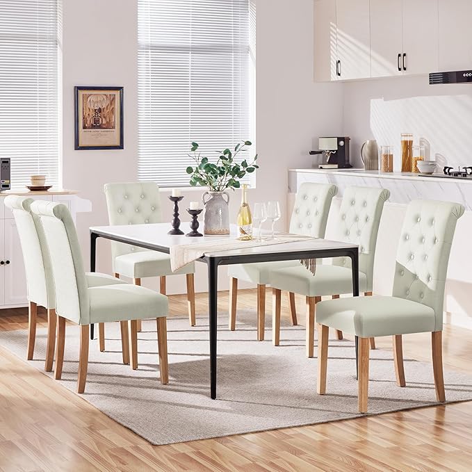 Yaheetech Dining Chairs Set of 6 Fabric Upholstered Dining Room Chairs - Image 9