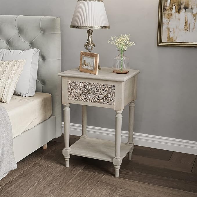 COSIEST Vintage Nightstand, MDF 2-Tier Bedside Table, Wood Accent End Table by COSIEST