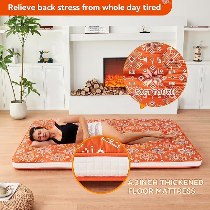 Dr.Futon Japanese Floor Futon Mattress Extra Thick Folding Roll Up Bed Topper - Image 3