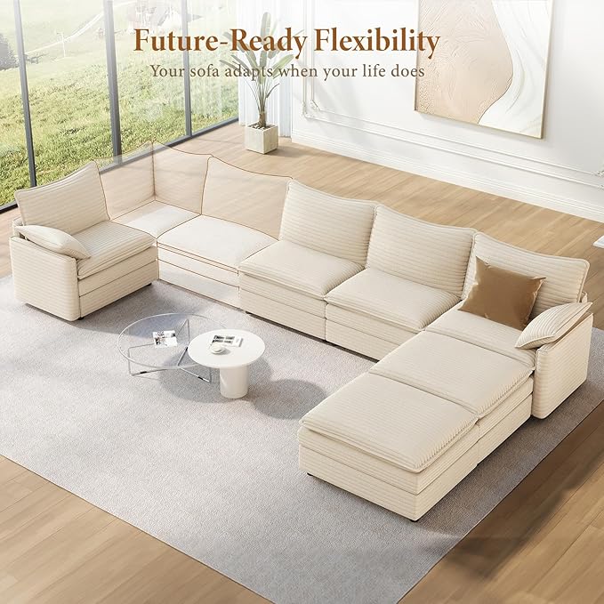 Vesgantti 142" U Shaped Sectional Couch, Comfy Cloud Modular Sectional Sofa - Image 8