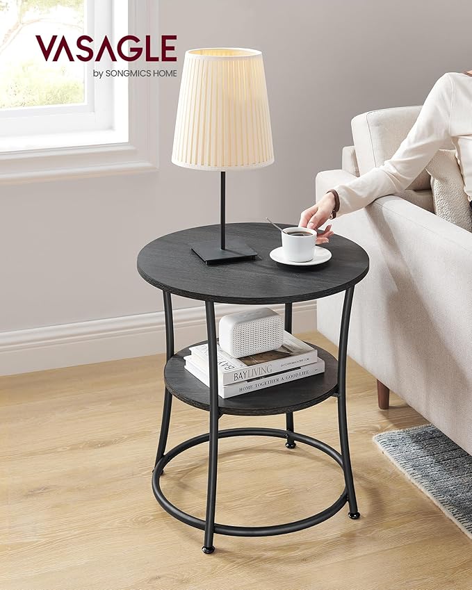 VASAGLE Side Table, 2-Tier Round End Table, Nightstand - Image 2