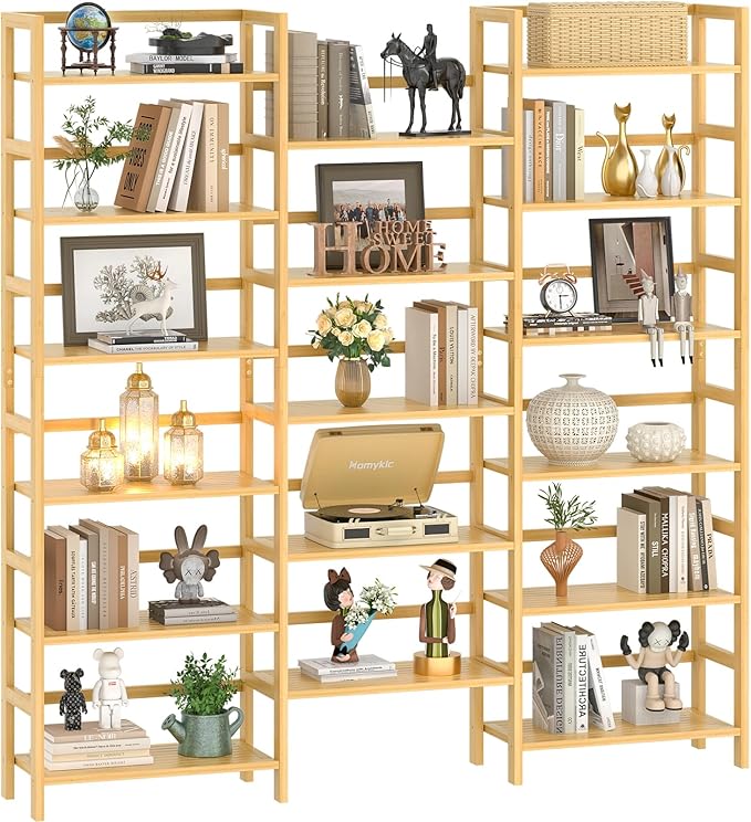 Homykic Bamboo Triple Wide Shallow Bookshelves and Bookcases, 6-Tier 6ft Tall by Homykic