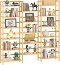 Homykic Bamboo Triple Wide Shallow Bookshelves and Bookcases, 6-Tier 6ft Tall by Homykic