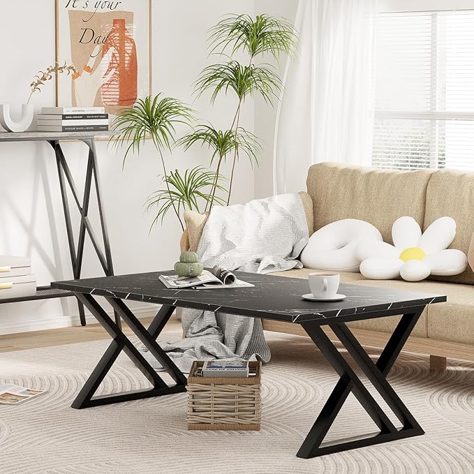 Coffee Table Living Room Table Black Center Table, Simple Modern Faux Marble - Image 6