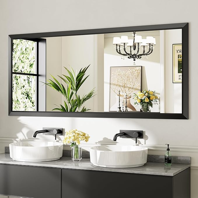 72x32 Inch Black Bathroom Mirror by Briivuemodernmirrors