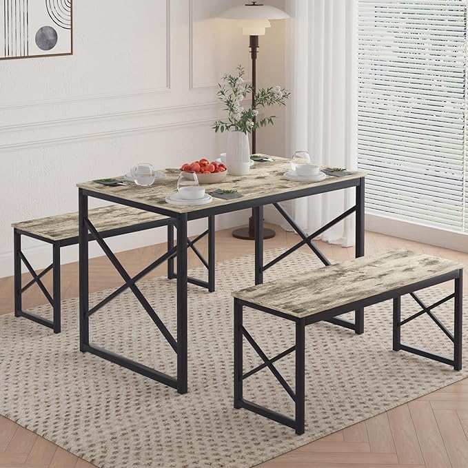 VECELO Kitchen Table with 2 Benches by VECELO