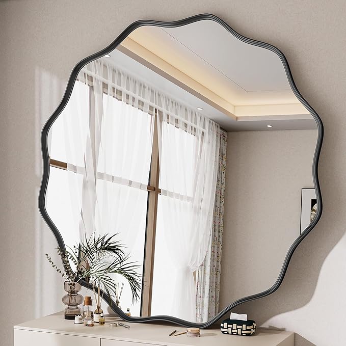 Round Wavy Mirror, 42 Inch Metal Frame Circle Mirror, Round Wall Mounted - Image 2