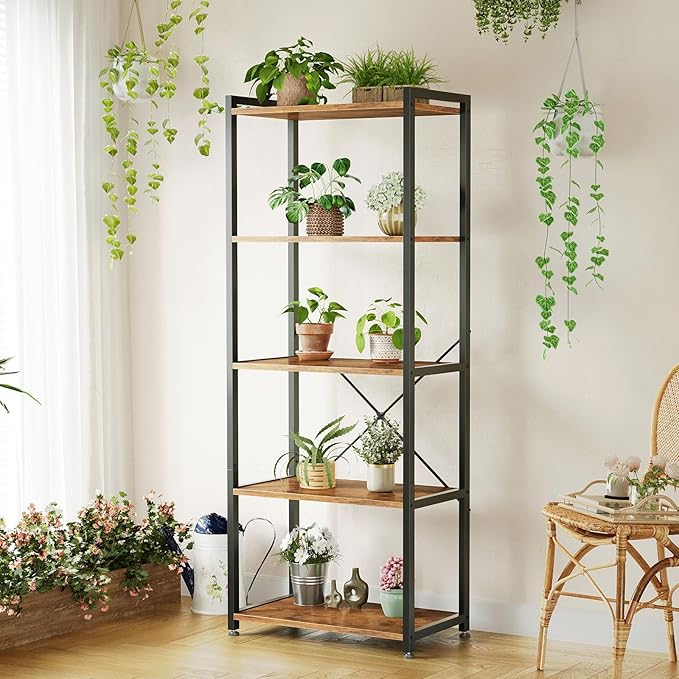 Casaottima Book Shelf, 5 Tier Bookshelf, Modern Wood Bookcase Shelves - Image 6