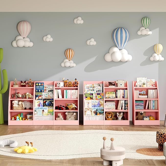 4 Tier Kids Bookshelf Set of 2, 4 Layer Sling Kids Book Shelf - Image 4