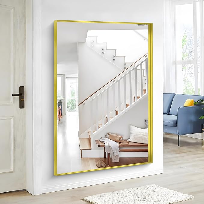 Gold Bathroom Mirror, 60x40 Inch Rectangular Framed Mirror, Large Wall Mounted - Image 5