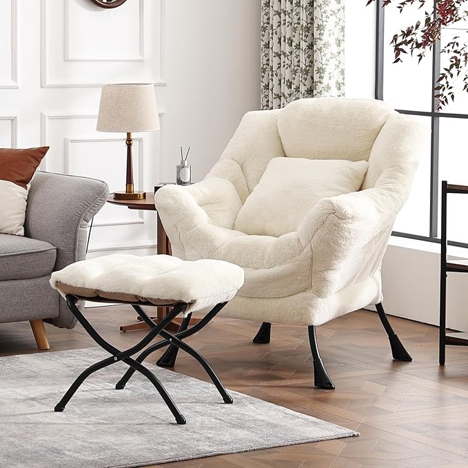 Large Lazy Chair with Ottoman, Accent Reading Chair with a Throw Pillow - Image 5