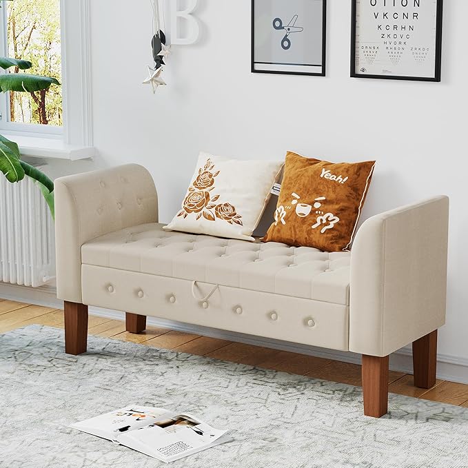 Awonde Storage Bench for Bedroom End of Bed Button Tufted Upholstered Bench - Image 4