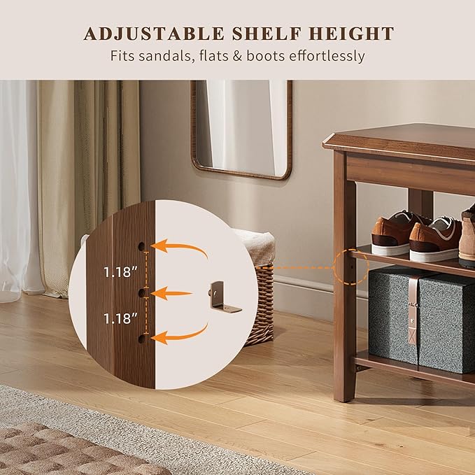 Shoe Rack for Front Door Entrance, Solid Wood Shoe Bench for Closet, Holds Up - Image 3
