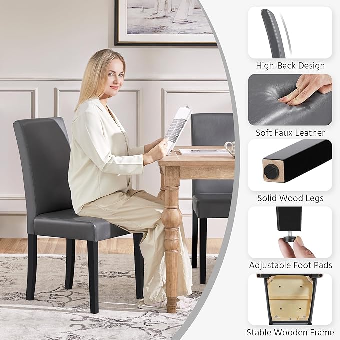 Yaheetech Dining Chairs Set of 6 Faux Leather Modern Dining Room Chairs - Image 6