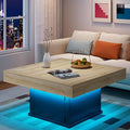 LED Coffee Tables for Living Room, Farmhouse Wood Coffee Table, 33.5" Square by KNOWORLD