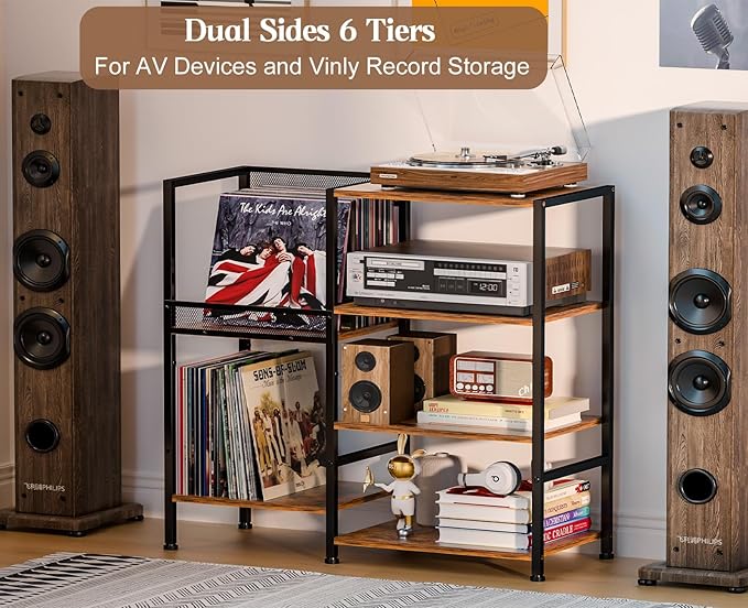 Record Player Stand Table with Vinyl Record Storage Holder-Up to 200+ Albums - Image 5