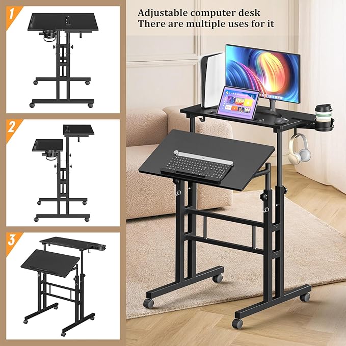 Small Standing Desk with Wheels, Mobile Stand Up Desk, Portable Standing Table - Image 4