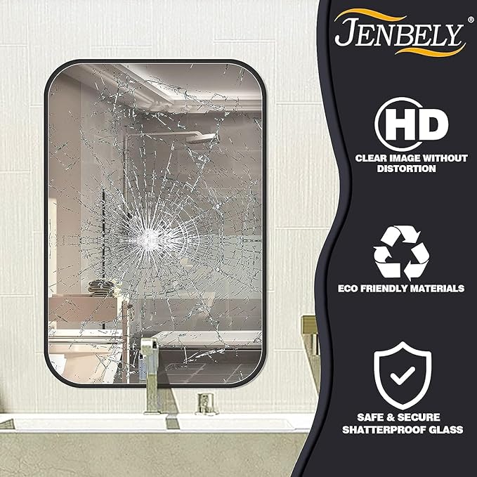 20x28 Inch Black Wall Mirror for Bathroom, Brushed Metal Framed Mirror - Image 5