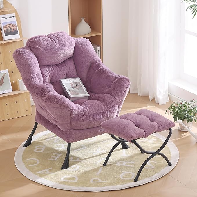 Oversized Chair with Ottoman, Modern Chair with Folding Footrest, Lounge Accent - Image 2