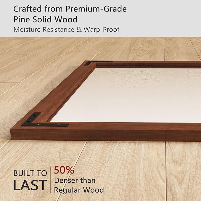 VocalStar Rustic Wood Framed Mirror 24 x 32 Inch, Natural Dark Brown Wooden - Image 3