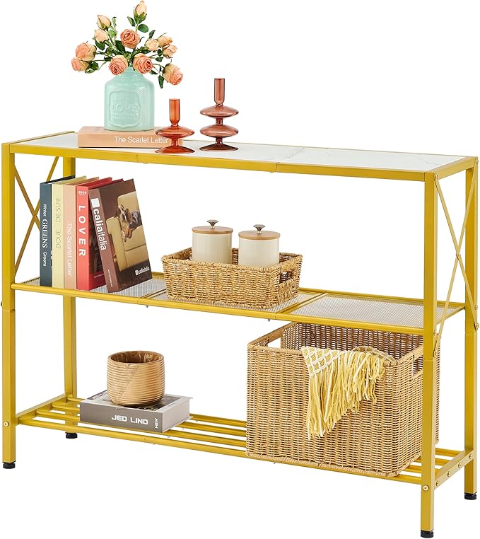 Hoctieon Gold Console Table, 3 Tier Entryway Table, Hallway Table, Narrow Sofa by Hoctieon