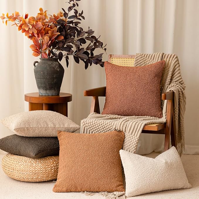 Foindtower Pack of 2 Textured Boucle Throw Pillow Covers Accent Solid Pillow - Image 8