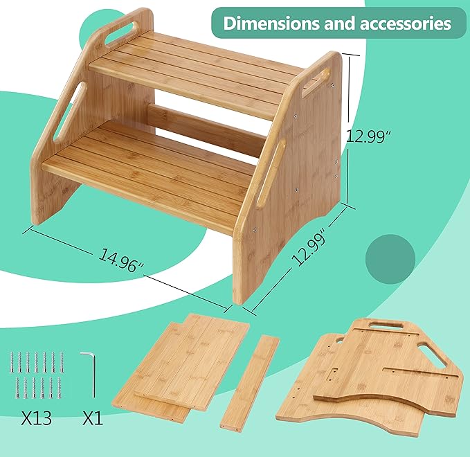 AMBIRD Wooden Step Stool, Two Step Stools Toddler 300 lbs Capacity - Image 5