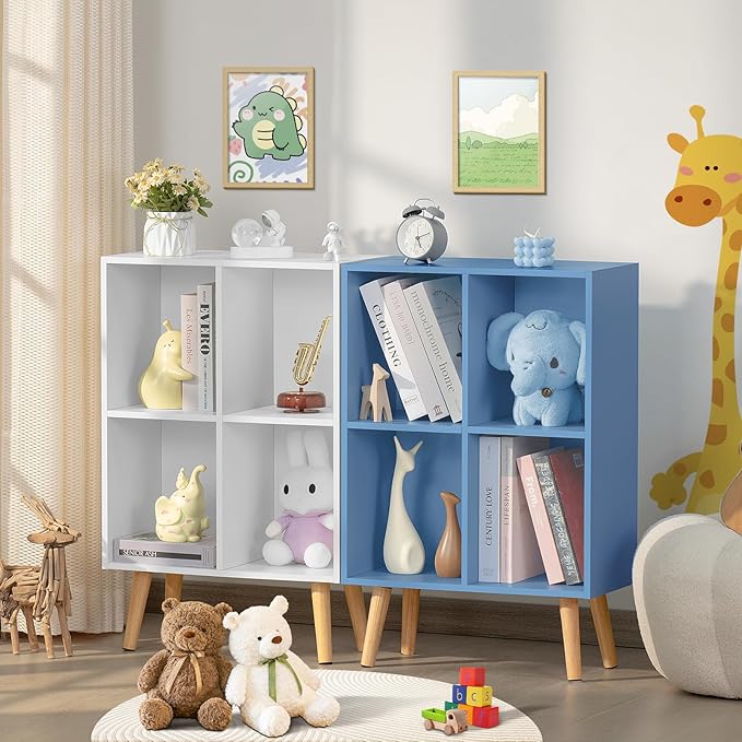 YAHARBO 4 Cube Bookshelf, Wooden Modern Bookcase - Image 2