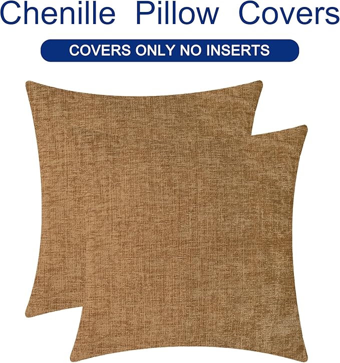 CaliTime Throw Pillow Covers Decorative 24 X 24 Inches Pack of 2 Cozy Chenille - Image 6
