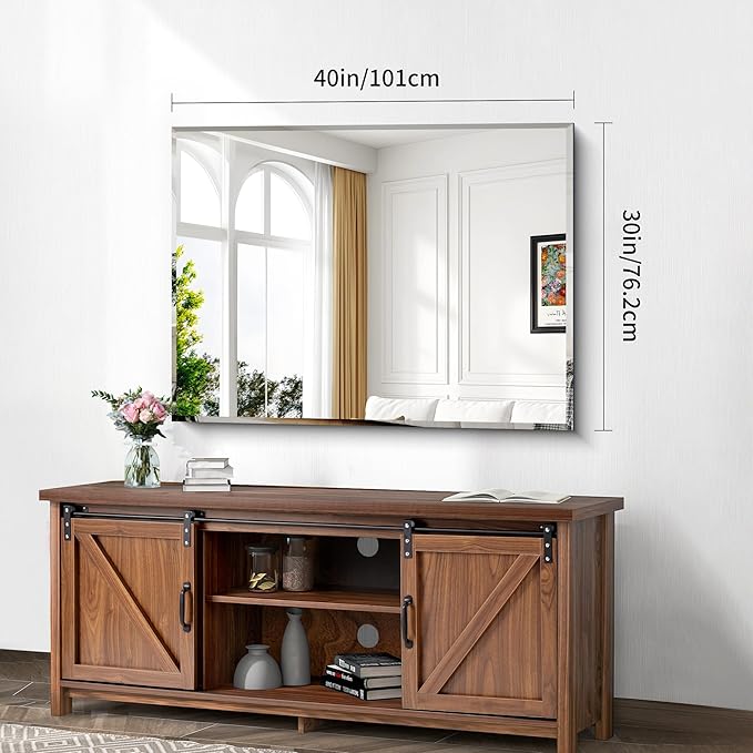 Beveled Bathroom Mirror, 30x40 Large Frameless Mirrors - Image 3
