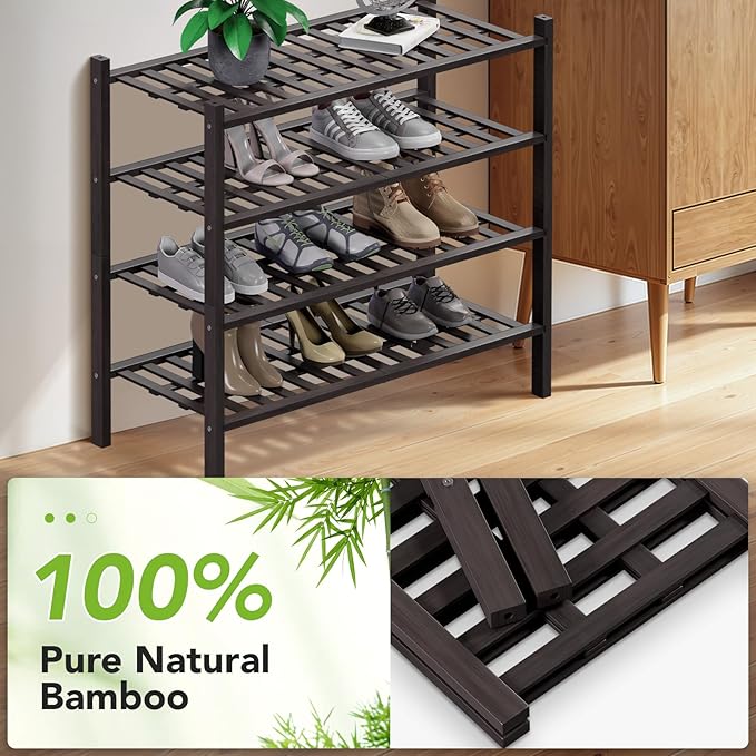 Haddockway 4 Tier Bamboo Shoe Rack Storage Organizer, Small Space 27"x11"x26" - Image 5