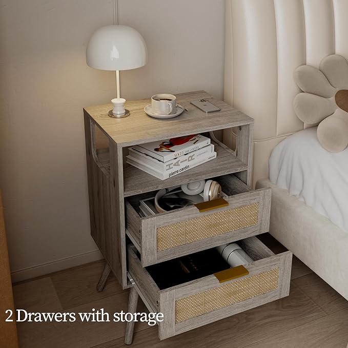Rattan Nightstand, Farmhouse Bedside Table - Image 4