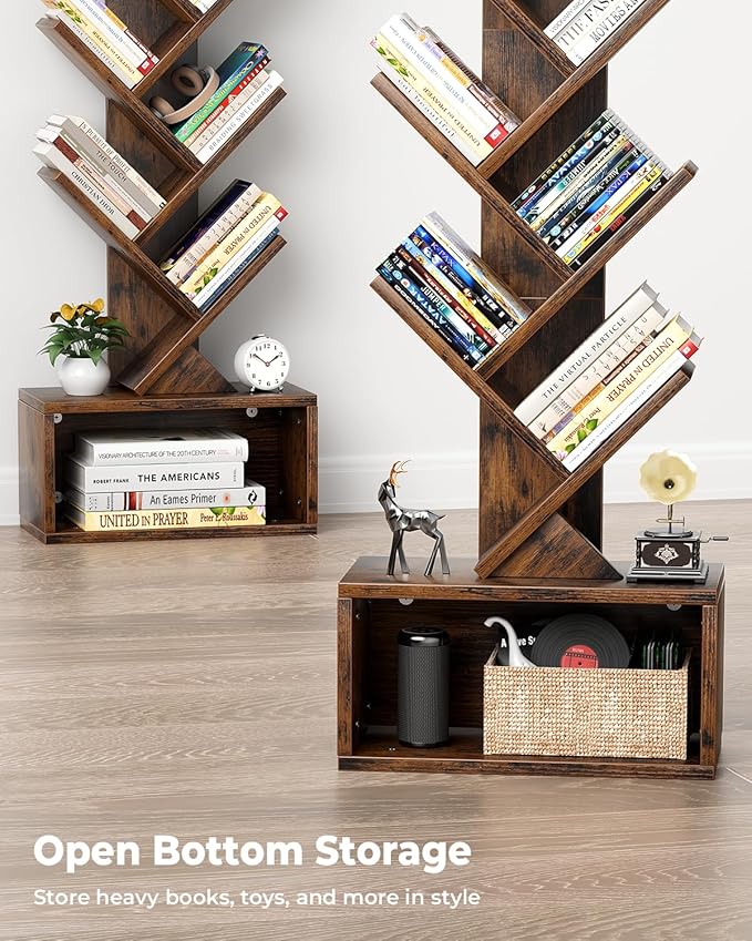 6 Tier Tree Bookshelf with Smart Light, Small Bookcase Tower with Remote Control - Image 7