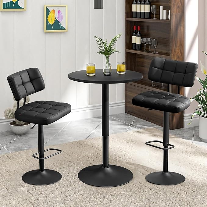 Furniliving Upholstered Bar Stools Set of 4, Faux Leather Swivel Bar Stools - Image 9