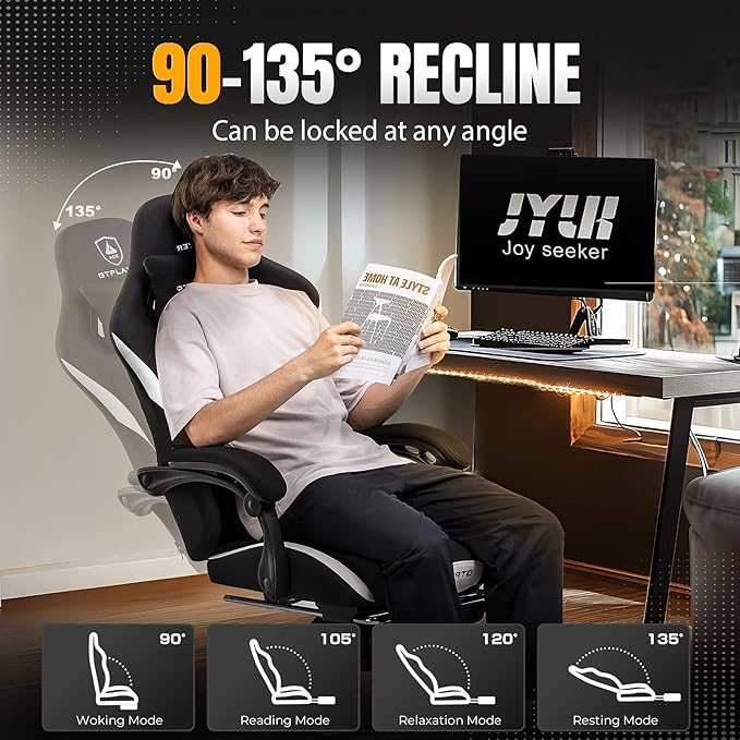 GTRACING Gaming Chair with Foot Rest & Pocket Spring Cushion, Breathable Fabric - Image 7