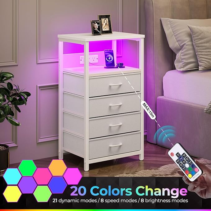 Seventable Night Stand with Charging Station, Tall Nightstand with 4 Fabric - Image 6