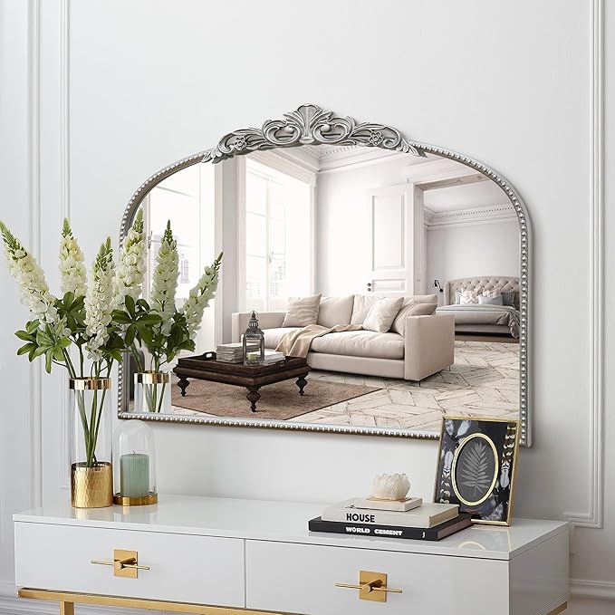Micasso Silver Vintage Wall Mirror: 24"x 32" French Baroque Antique Arched Wall - Image 7