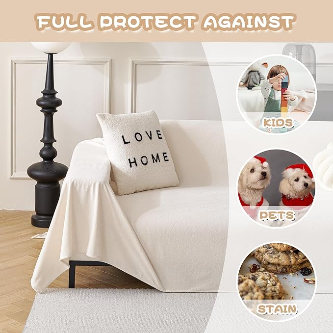 MYSKY HOME White Couch Cover for Dogs Washable Pet Couch Cover Furniture - Image 3