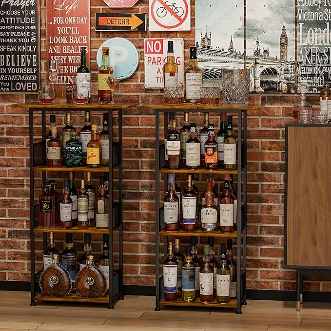 Wine Rack Freestanding Floor:4 Tier Whiskey Wine Rack Mini Bar Cart, Liquor - Image 5