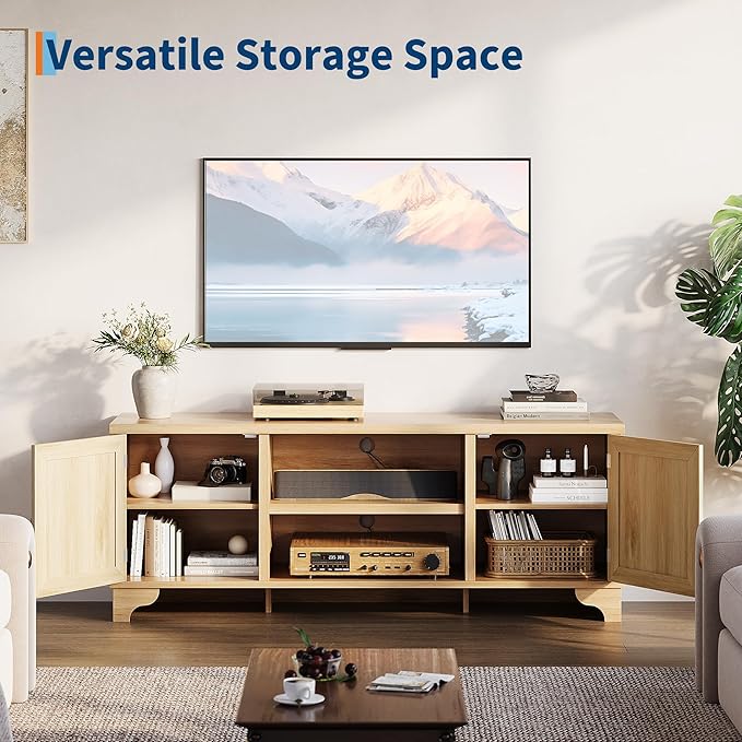 GarveeHome Rattan TV Stand for Living Room, Boho Entertainment Center for 55 - Image 5