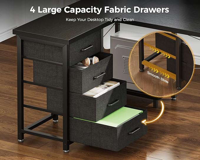 AODK L Shaped Gaming Desk with 4 Drawers, L Shaped Computer Desk with USB - Image 4