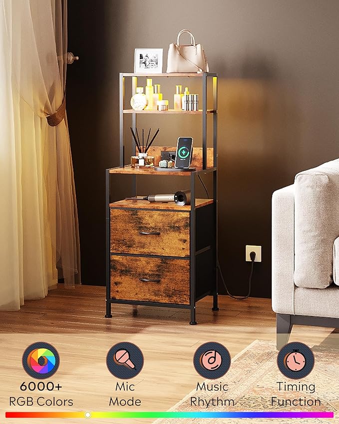 WLIVE Nightstand Set of 2 with Charging Station, LED Night Stand Sets with 2 - Image 4
