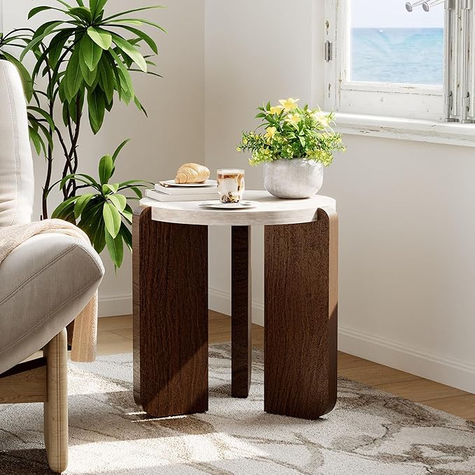 COSIEST Small Round Side Table, Modern 3-Leg Accent End Table by COSIEST