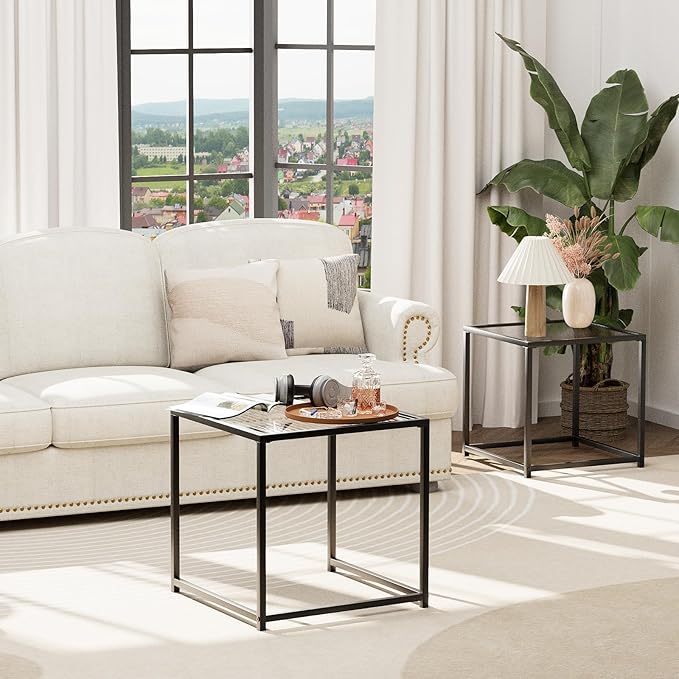 Garden 4 you Coffee Table Set of 2, Modern Patterned Glass Nesting Table - Image 5