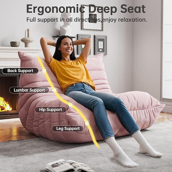 Bean Bag Chairs for Adults, BeanBag Reading Chair Memory Foam Couch, Floor - Image 5