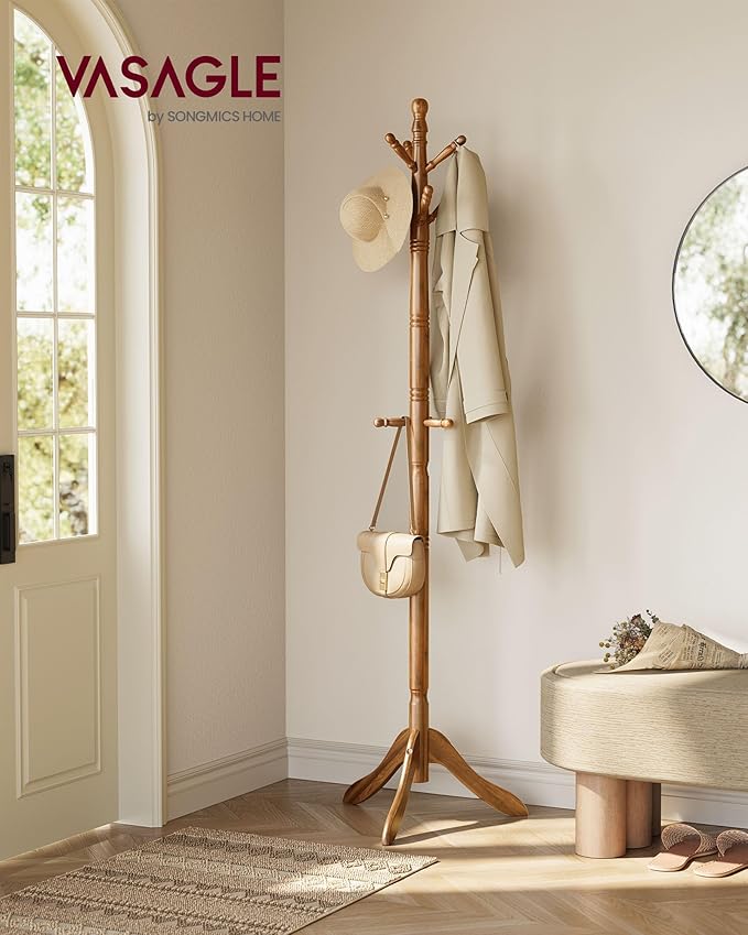 VASAGLE Solid Wood Coat Rack and Stand, Free Standing Hall Coat Tree - Image 2