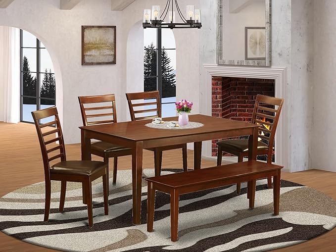 East West Furniture CAML6C-MAH-LC 6 Piece Dining Table Set Contains a Rectangle - Image 2